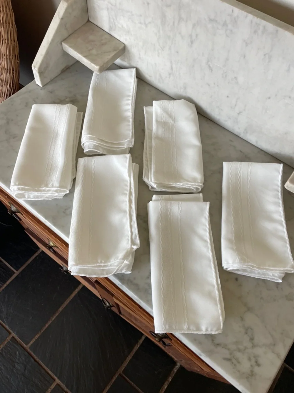 VINTAGE Set of White Hemstitched Cloth Napkins (6)